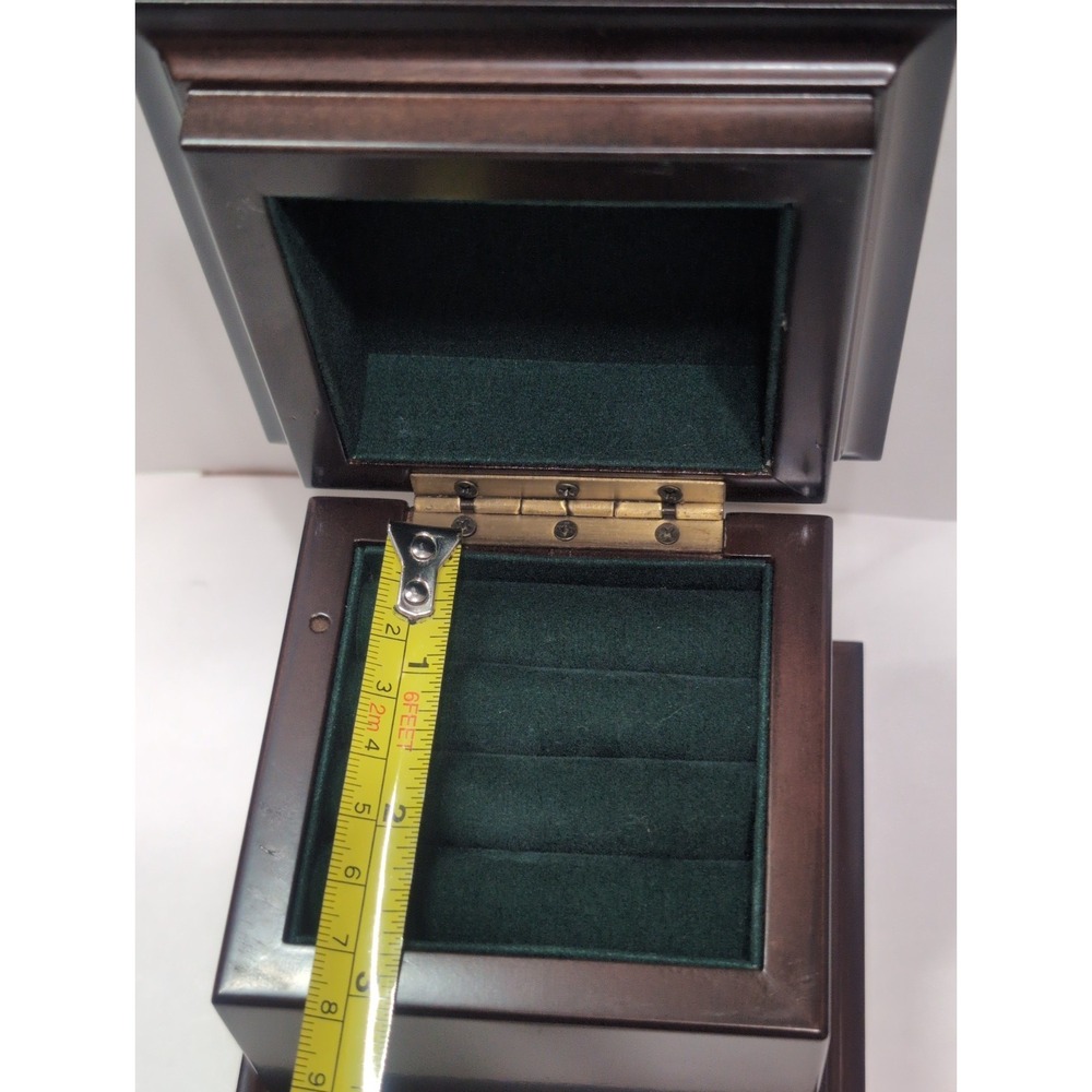 Bombay Company Musical Jewelry Ring Box Mahogany Wood Green Velvet Lined Vintage - Picture 12 of 13